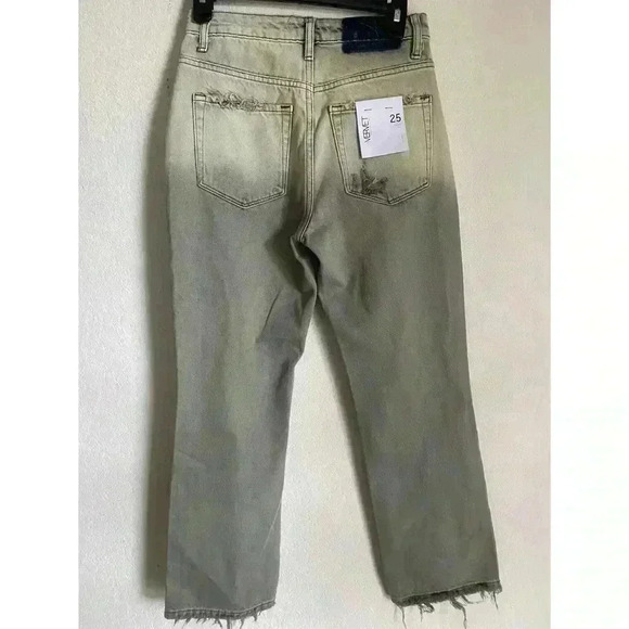 VERVET Super High Rise Criss Cross Waistband Crop Straight Jeans Olive Wash 25 - Picture 3 of 15